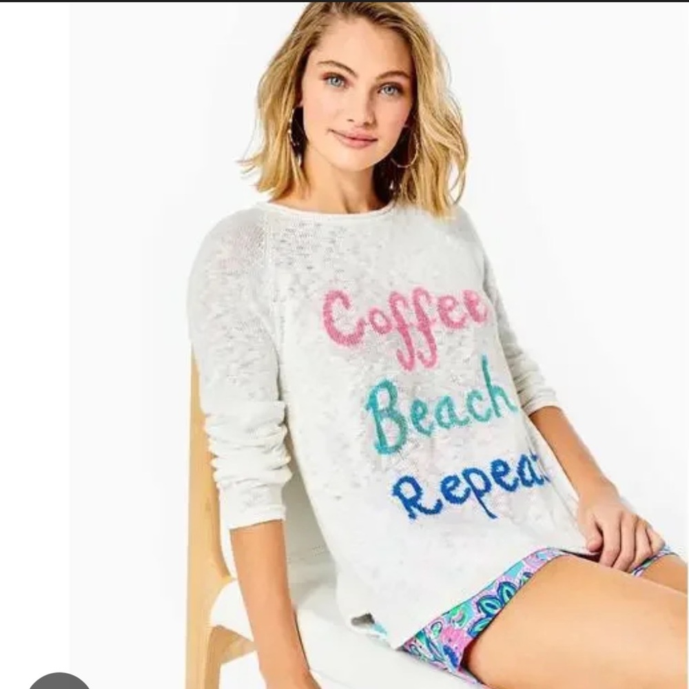 New! Lilly Pulitzer Danette Resort White Coffee Intarsia Sweater - Picture 4 of 12